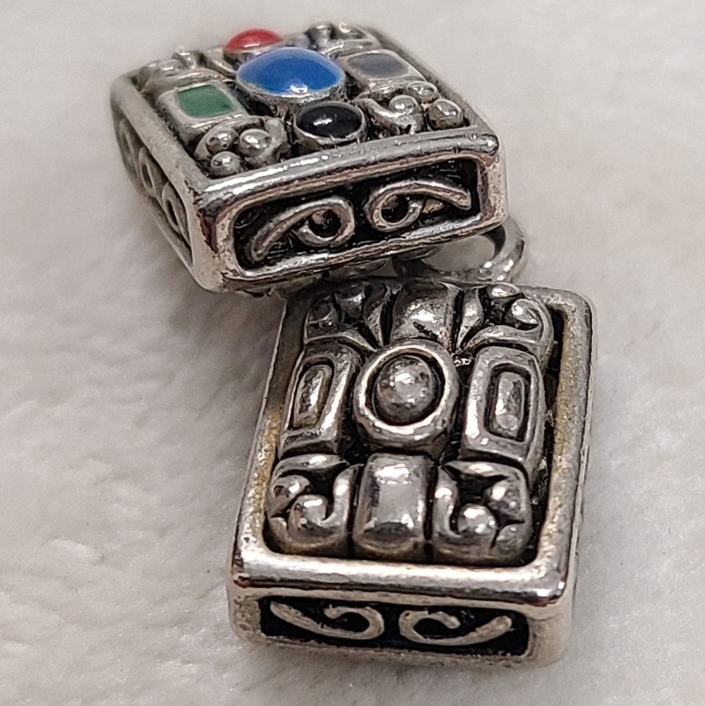 Set Of 2 Silver Tone Enamel Rectangular Charms - image 2